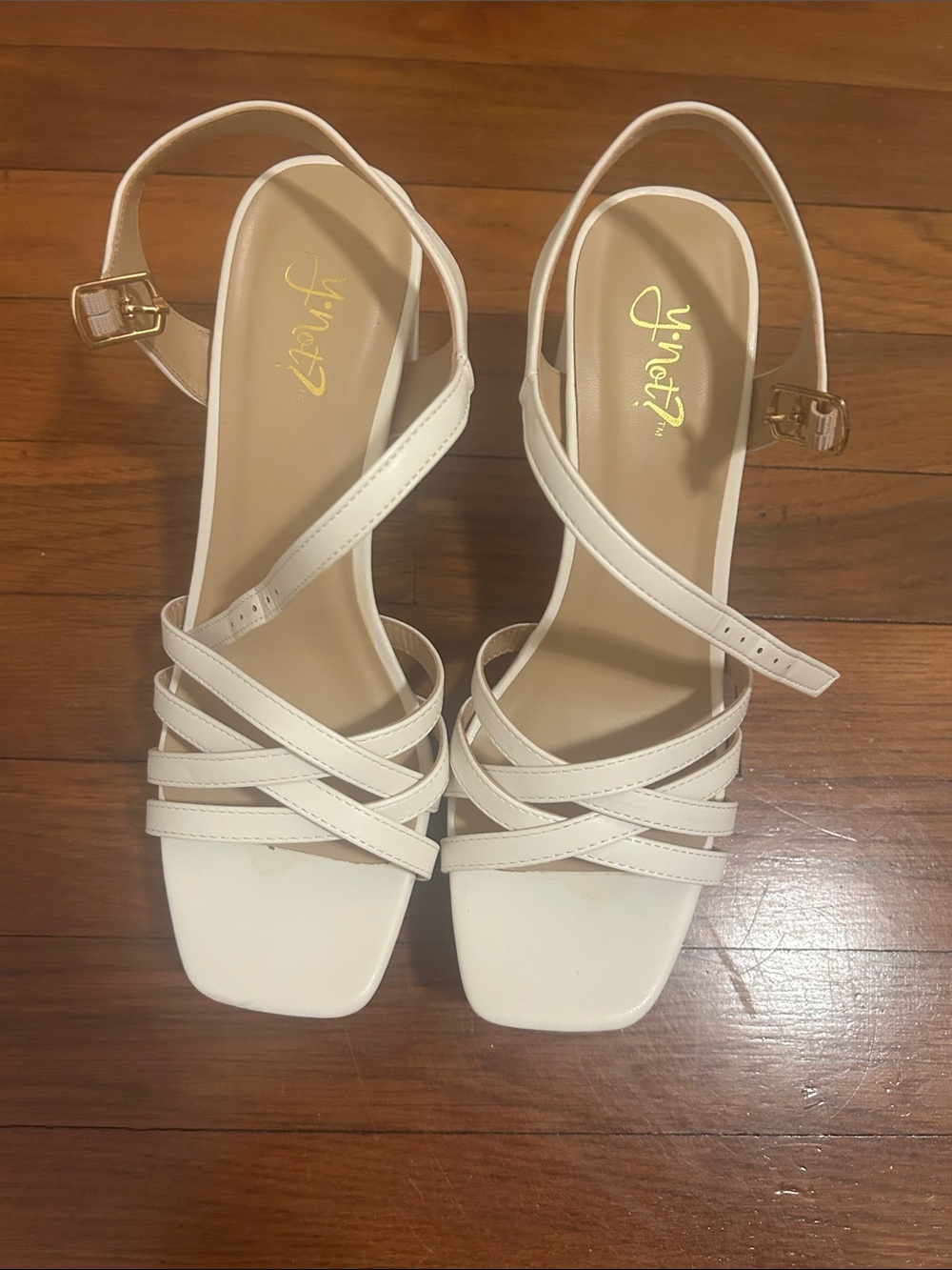 Y Not White Strappy Slingback Heeled Sandals